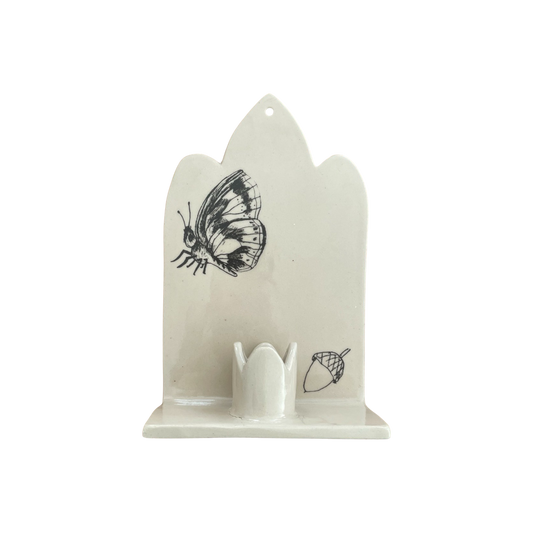 Gothic Sconce #3 Stoneware (Butterfly and Acorn)