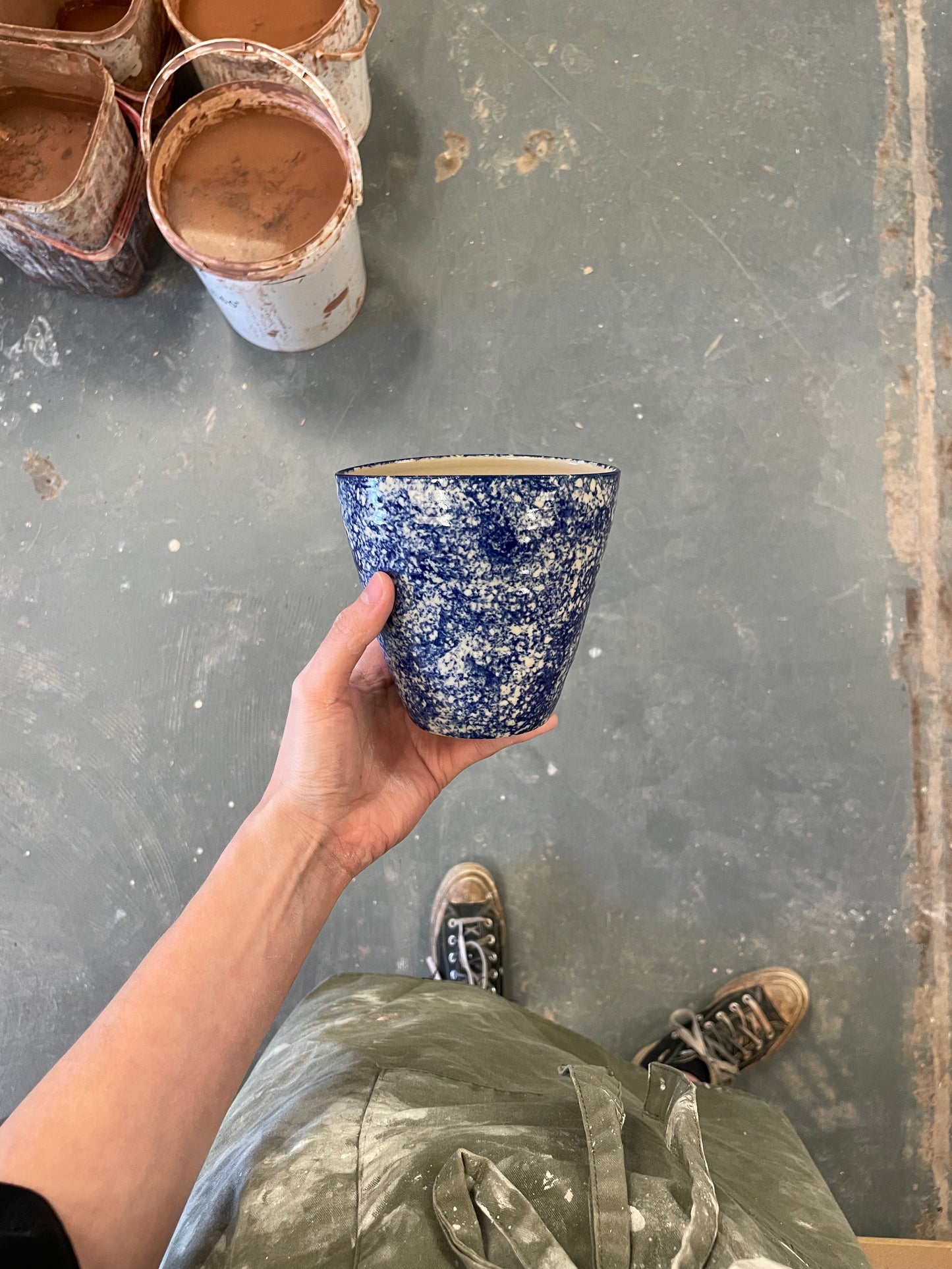Oval Vase Sponged Cobalt