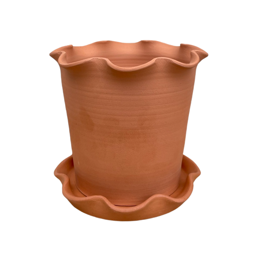 Frilly Plant Pot and Saucer - Terracotta - PREORDER.