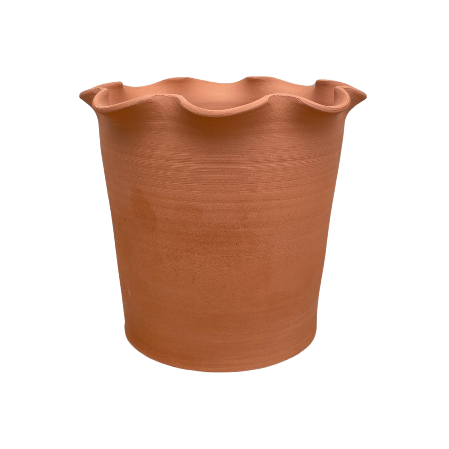 Frilly Plant Pot and Saucer - Terracotta.