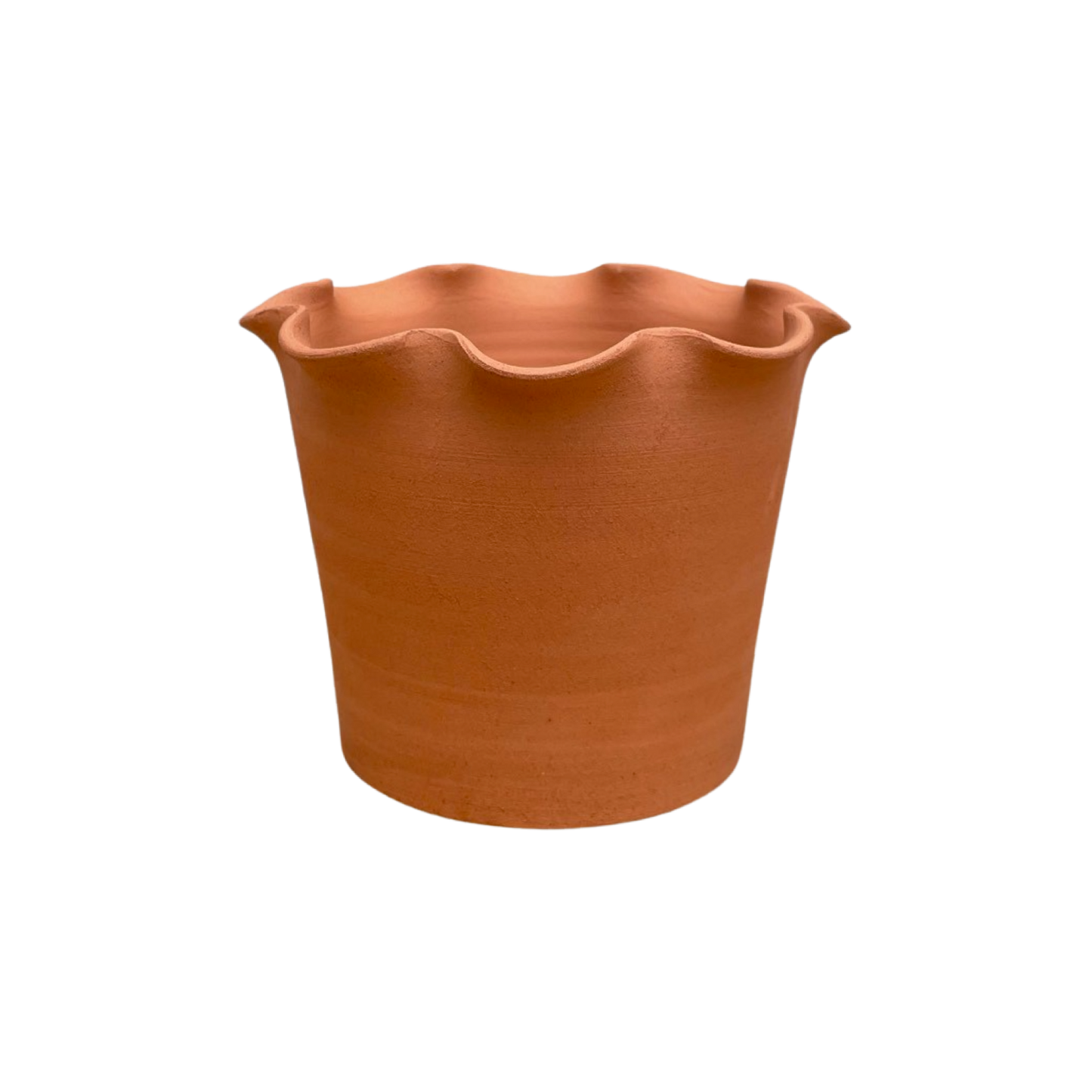 Frilly Plant Pot and Saucer - Terracotta.