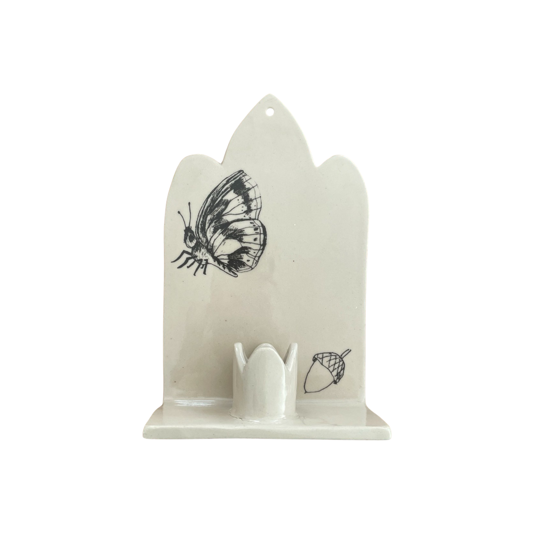 Gothic Sconce #3 Stoneware (Butterfly and Acorn)